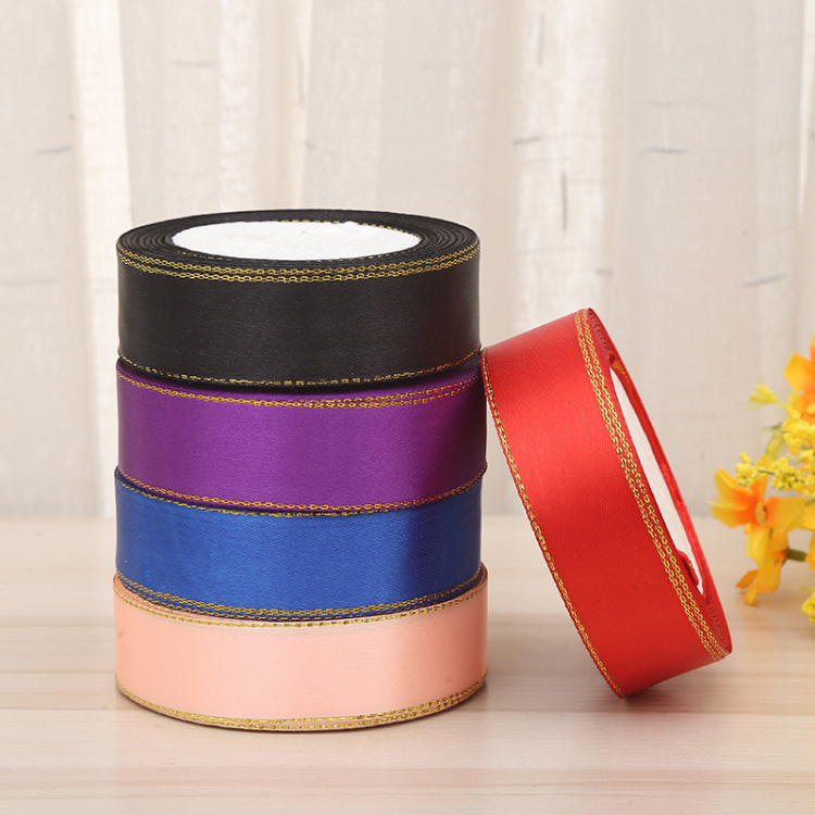 Multi-specification gold-edge polyester ribbons, cake box ribbons, gift flower packaging straps, diy decorative webbing ribbons, satin ribbons Item Picture