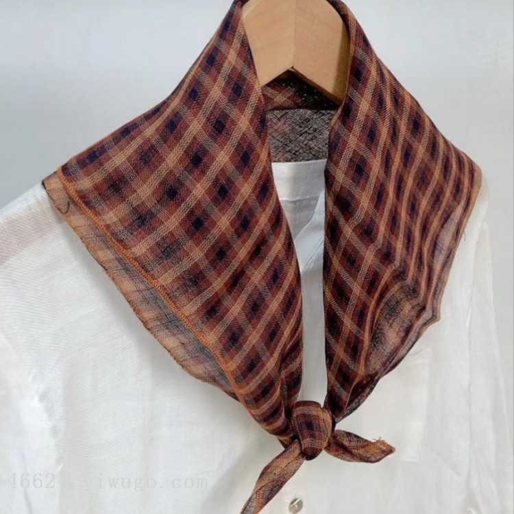 现货跨境围巾批发电商直播供应链供货亚麻纯麻格子小方巾