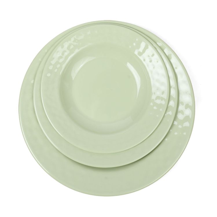 Wholesale of cross-border melamine trays, solid-color plastic plates, imitation porcelain round plates for guest rooms, cake and pastry plates
