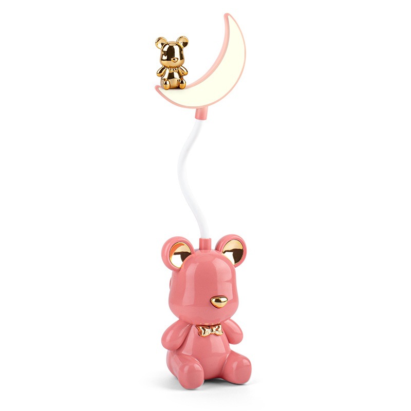 New cute bear Moon LED charging desk lamp, mini electroplated bear USB charging night light with pencil sharpener Application Scenario