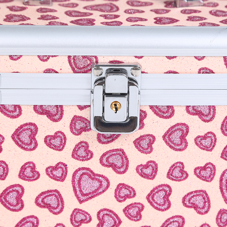Small aluminum alloy makeup case with mirror and key, hand-held accessory box, five colors to choose from, hand-held makeup case Specification image