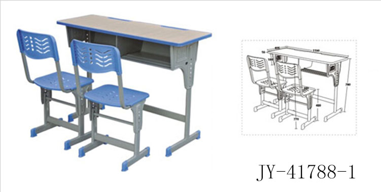 JY-41788-1双人单柱单层带单柱靠背椅注塑包边课桌椅