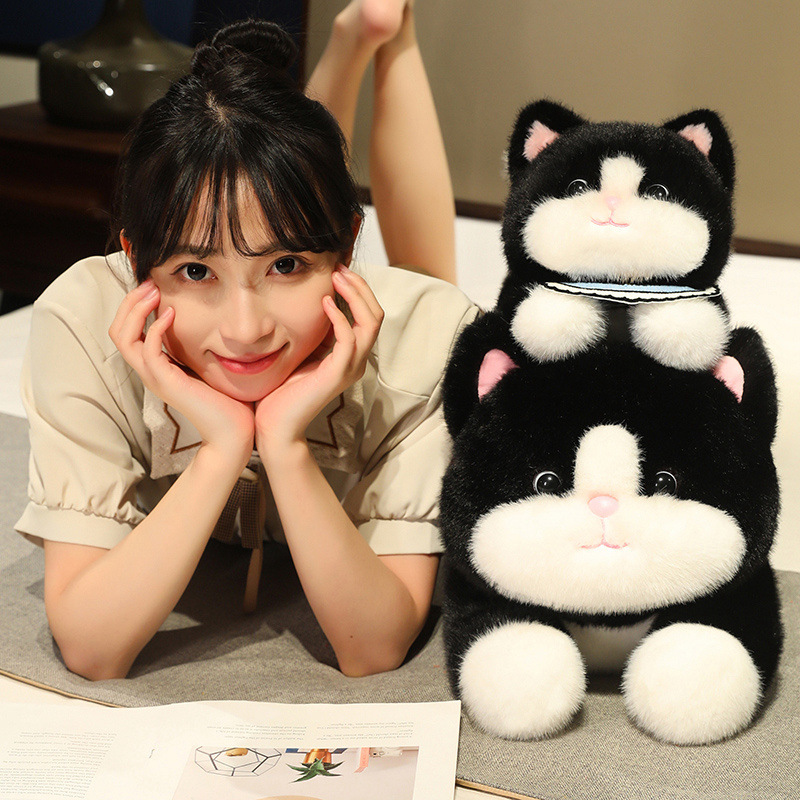 Black cat plush toys for home leisure, hugging dolls, cushions and pillows, cute new cross-border products details Picture