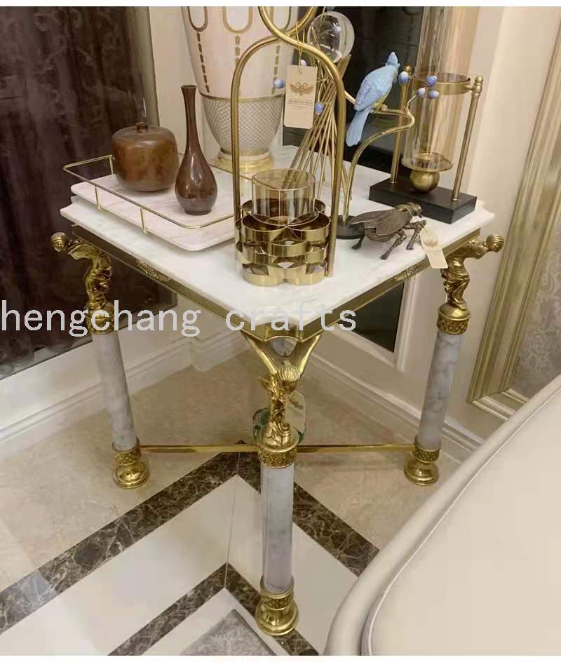 意大利轻奢复古优质铜汉白玉手绘陶瓷角小方桌小玄关