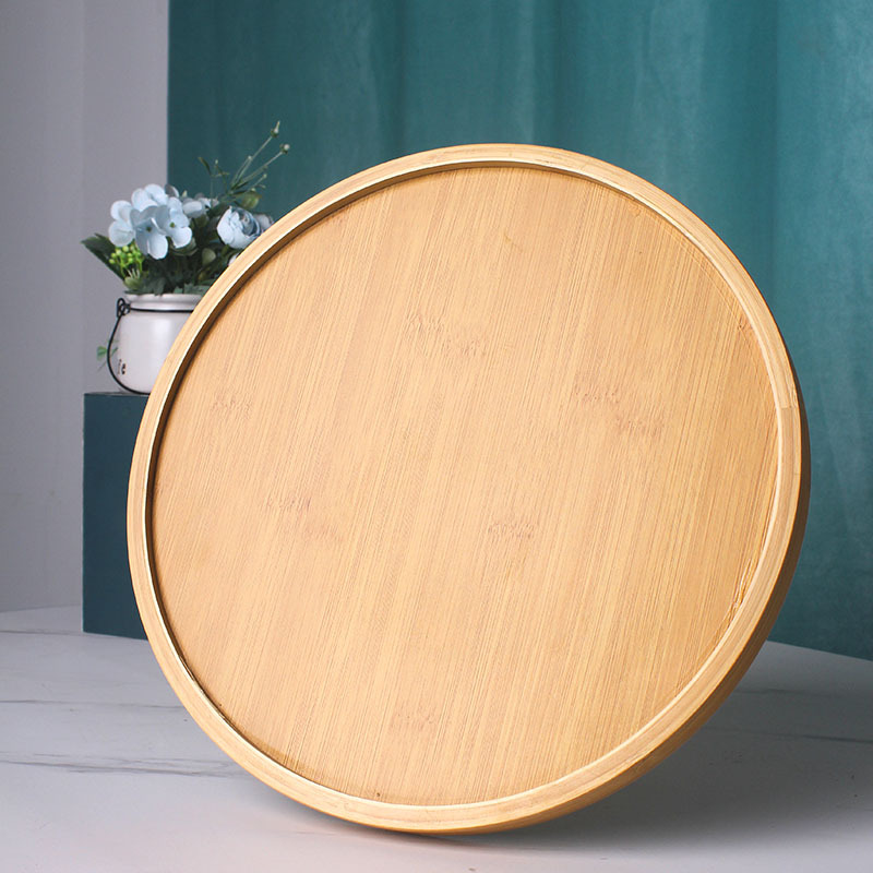 صواني مستديرة حديثة وبسيطة من الخيزران، وصواني الفواكه والوجبات الخفيفة المنزلية، وأطباق الشواء، وأطباق أكواب الشاي بالجملة