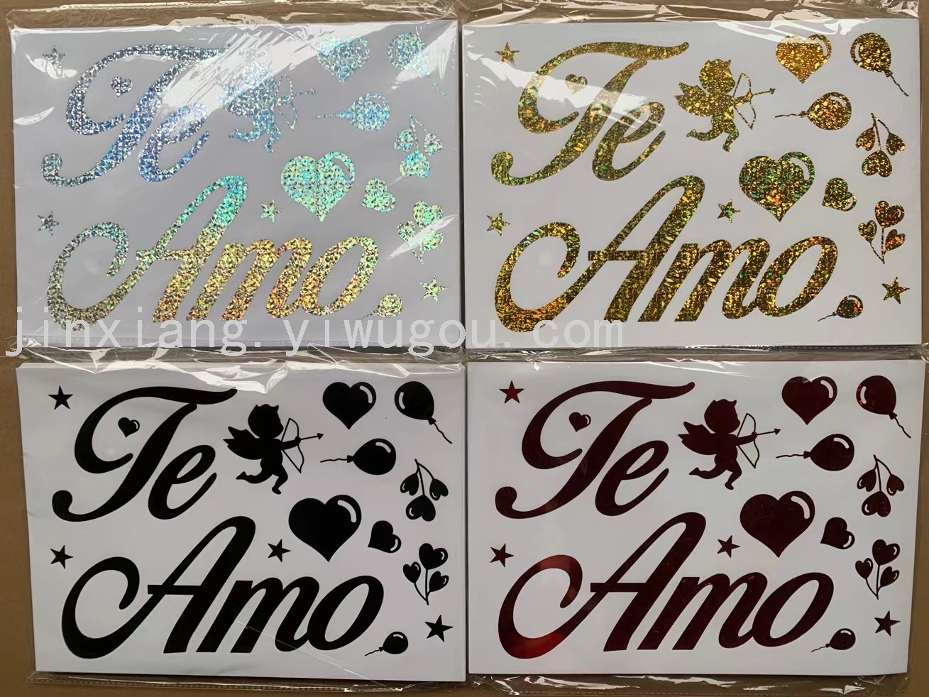 透明气球波波球贴纸 自粘贴纸 外贸西语生日快乐情人节黑底贴纸