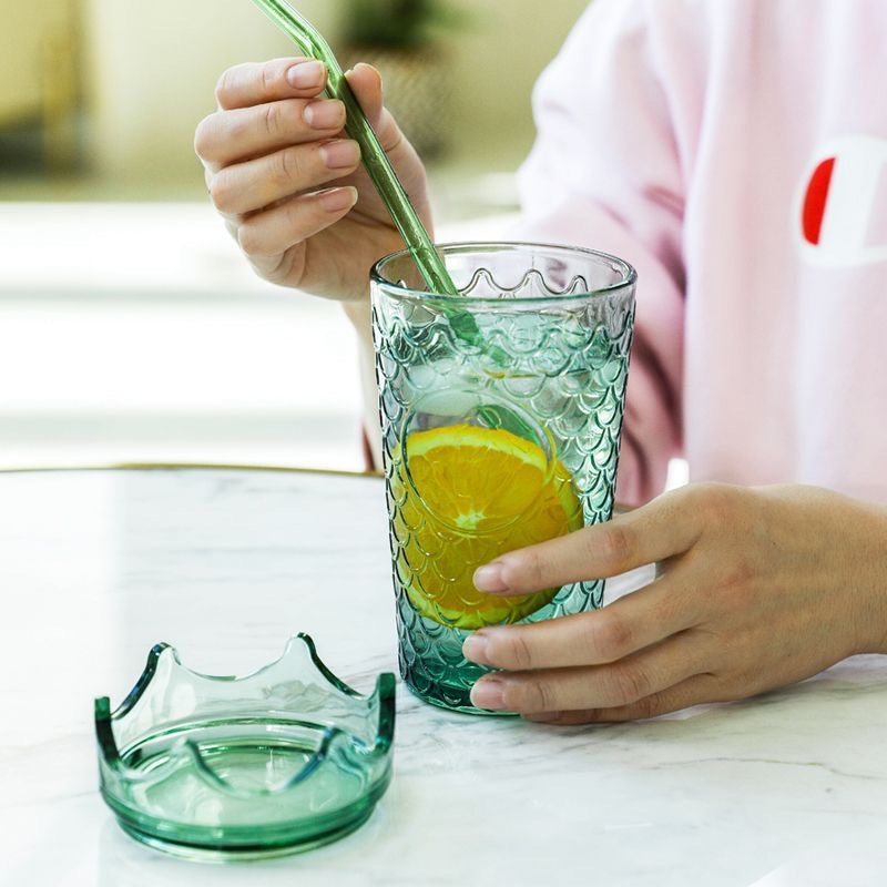 复古浮雕玻璃杯水杯点玻璃杯子家用牛奶高颜值咖啡杯太阳花带盖杯