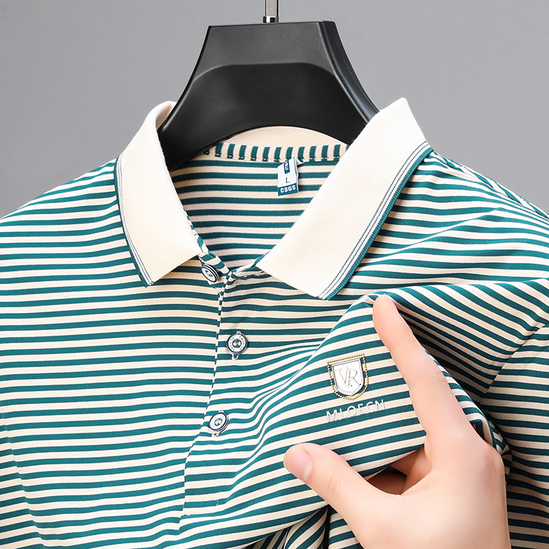 The new summer 2026 season's best-selling fine striped fashionable casual POLO shirt for foreign trade details Picture