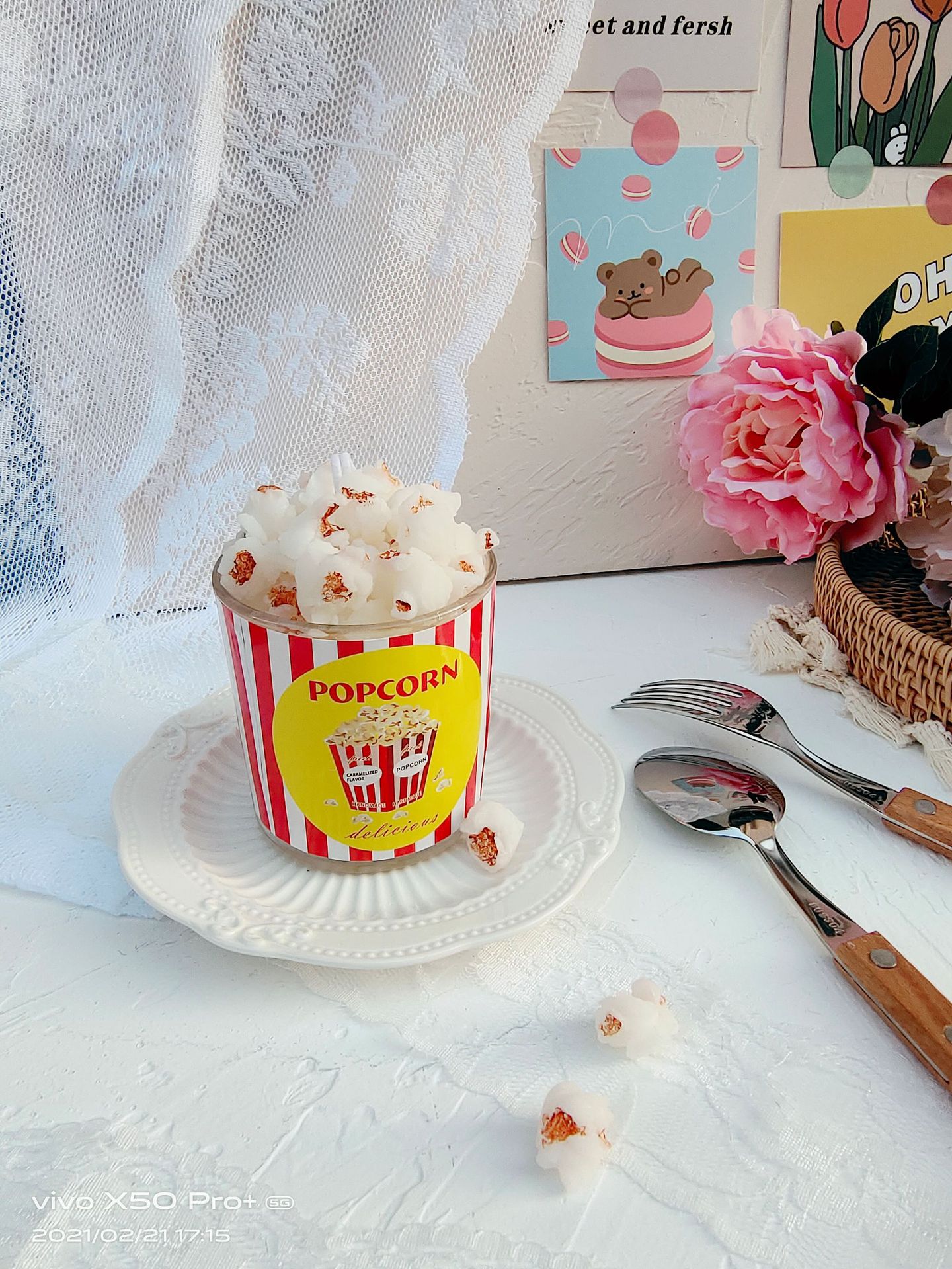 Popcorn scented candles, cups, wax ornaments, shooting props, souvenirs, handmade soy wax, creative gifts, girlish hearts Specification drawing