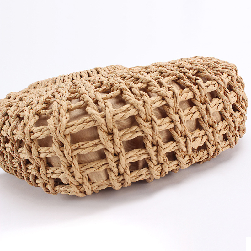 One-piece delivery: Simple style Instagram popular semi-circular hollow paper rope woven bag, beach handmade women's bag details Picture