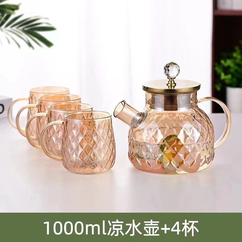 Amber cold water kettle, large-capacity juice cold water kettle, Lanling kettle, high-temperature resistant water ware set, glacier pattern craftsmanship Application Scenario