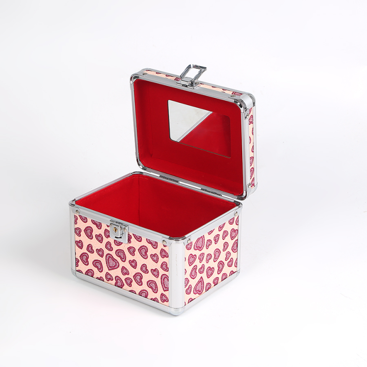 Small aluminum alloy makeup case with mirror and key, hand-held accessory box, five colors to choose from, hand-held makeup case Item Picture