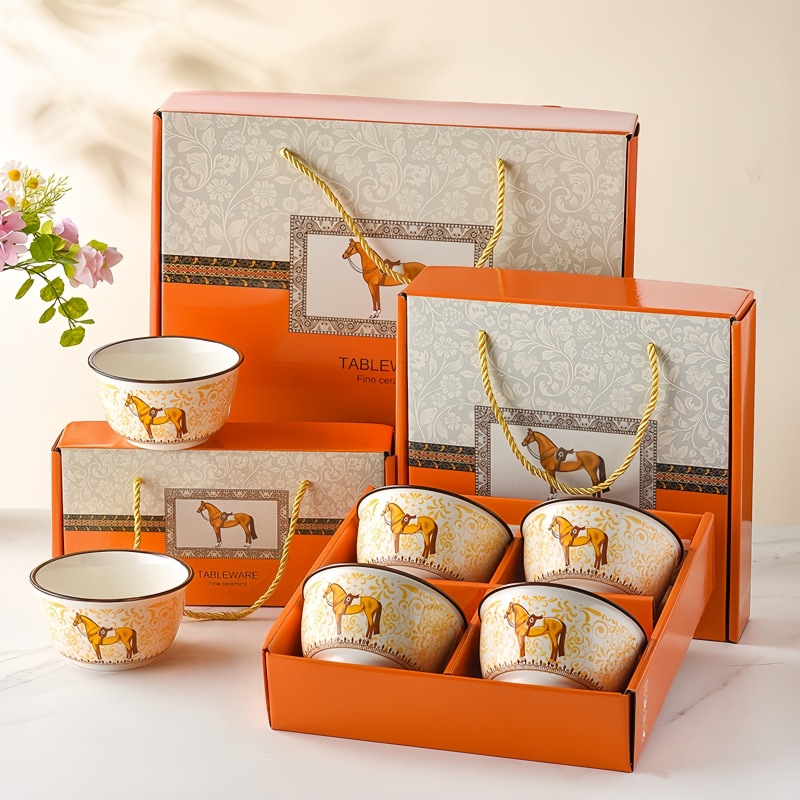 "Ma Arrives Success Gift Bowl Set, Ceramic Tableware Gift Box Set, Small gifts, opening event, free bowls, chopstick covers and bowls.