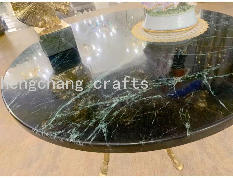 意大利巴洛克全铜印度绿大理石流行复古新休闲桌大堂桌细节图