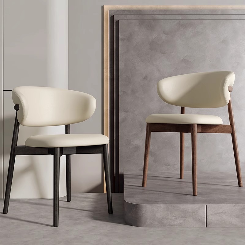 法式中古风实木餐椅2025年新款意式极简美式复古奶油色白蜡木椅子奶油风暖色调凳子橡胶凳子