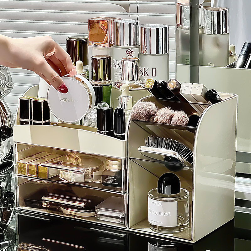 Cosmetics desktop storage box 2025 New model large-capacity dressing table, large-capacity storage rack for skin care products and makeup brushes details Picture