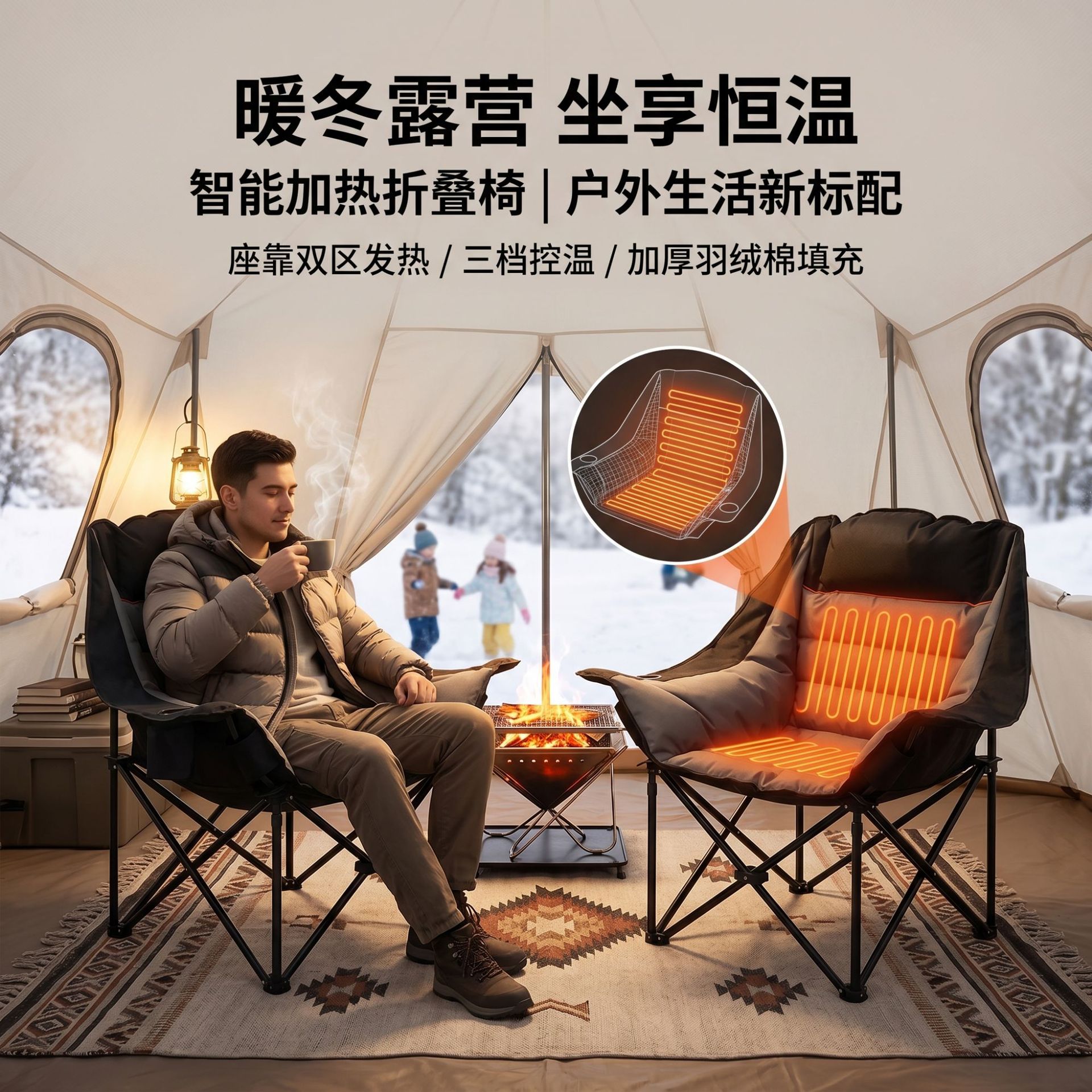 Silla de la luna silla plegable al aire libre silla de camping portátil inteligente calefacción camping lazy silla otoño invierno plus algodón estilo cómodo details Picture