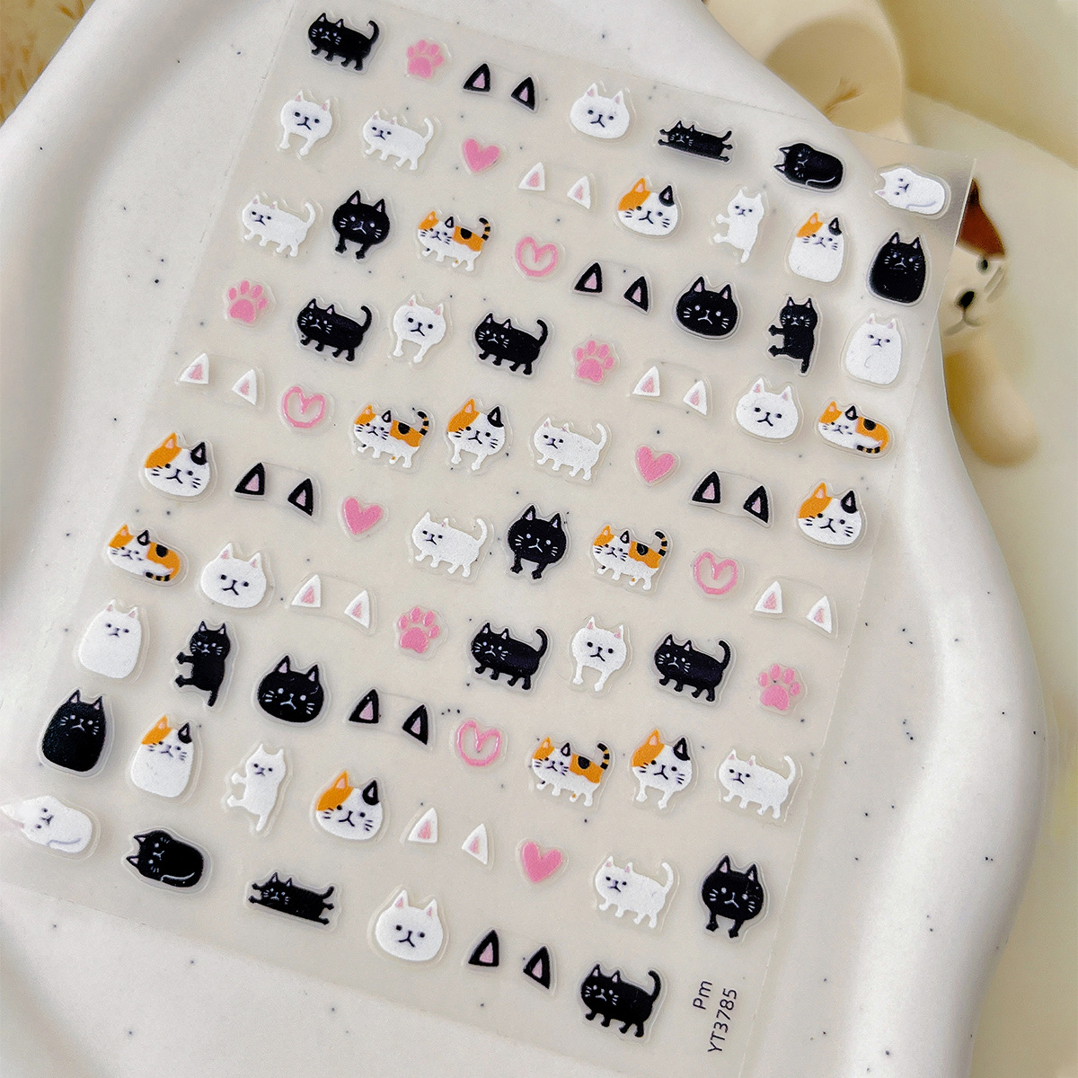 卡通猫美甲贴纸超可爱甜美风爱心猫爪薄韧款带背胶指甲装饰品批发