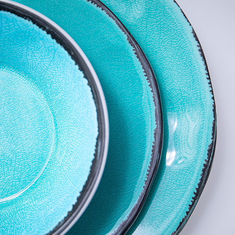 Wholesale of lake blue ice-patterned melamine tableware for restaurants, commercial anti-drop bowl and plate sets, LOGO production, pattern customization details Picture