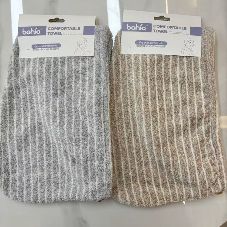 Coral fleece dry hair cap, absorbent quick-drying shower cap, white striped shower bag headscarf Item Picture