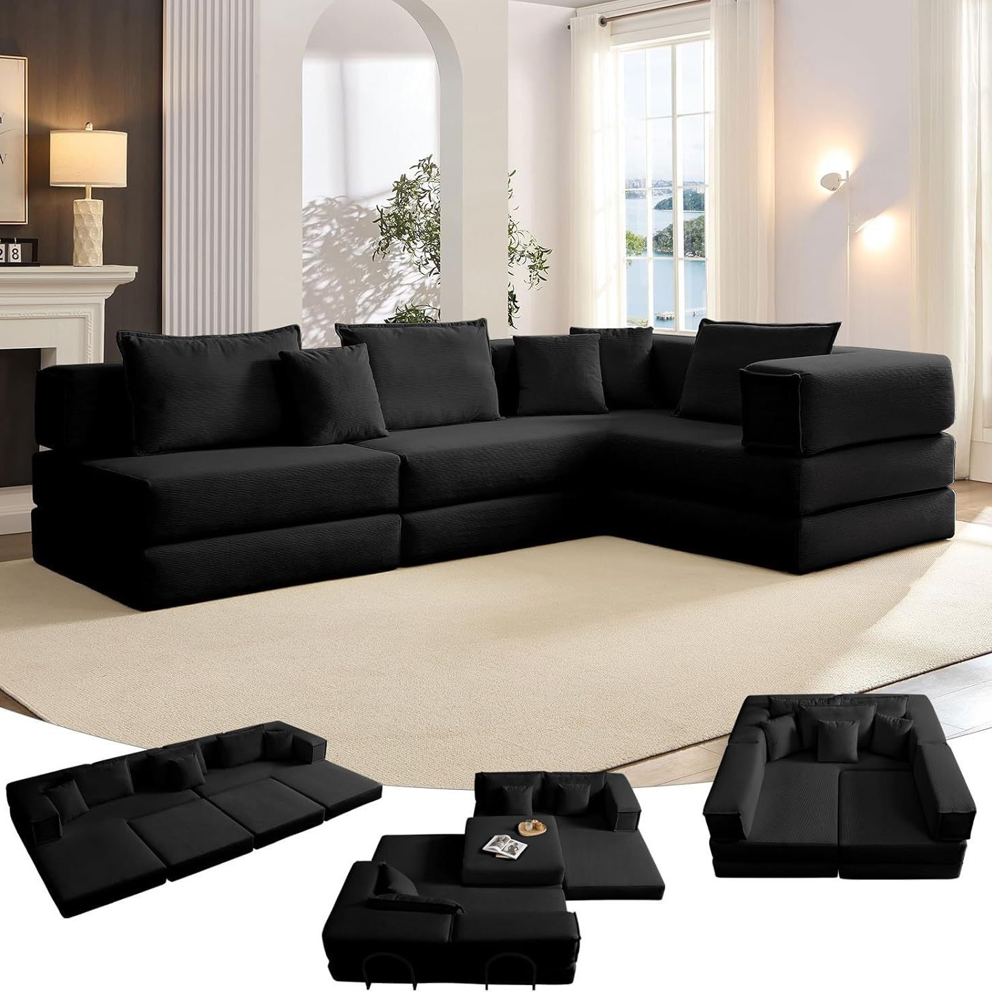 The large-sized double-layer fabric sofa bed for the simple living room can be compressed, disassembled, washed, spliced and combined, and is a folding sofa bed Item Picture
