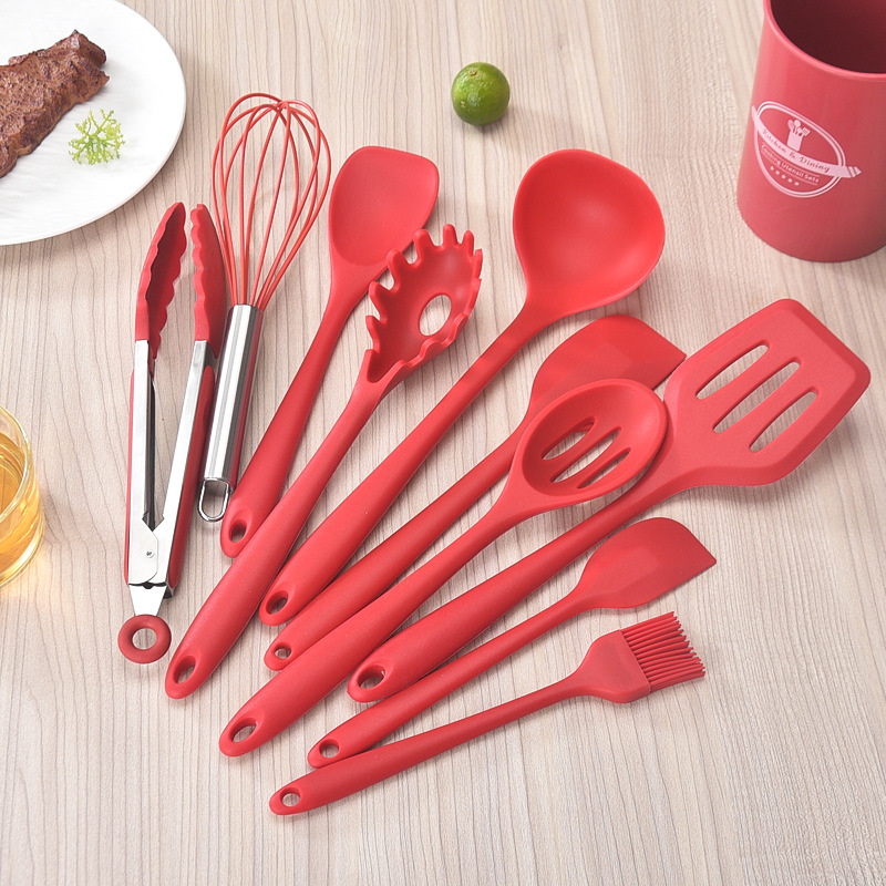 硅胶厨具11件套不粘锅铲汤勺漏勺刮刀厨房工具带桶多功能烹饪套装产品图