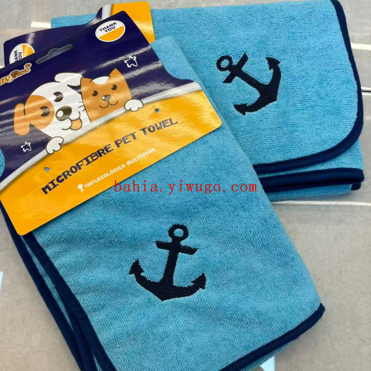 Embroidered boat anchor pet blanket 60*90cm Pet cleaning, bathing, absorbent wiping towel, cat and dog wrap towel Specification image