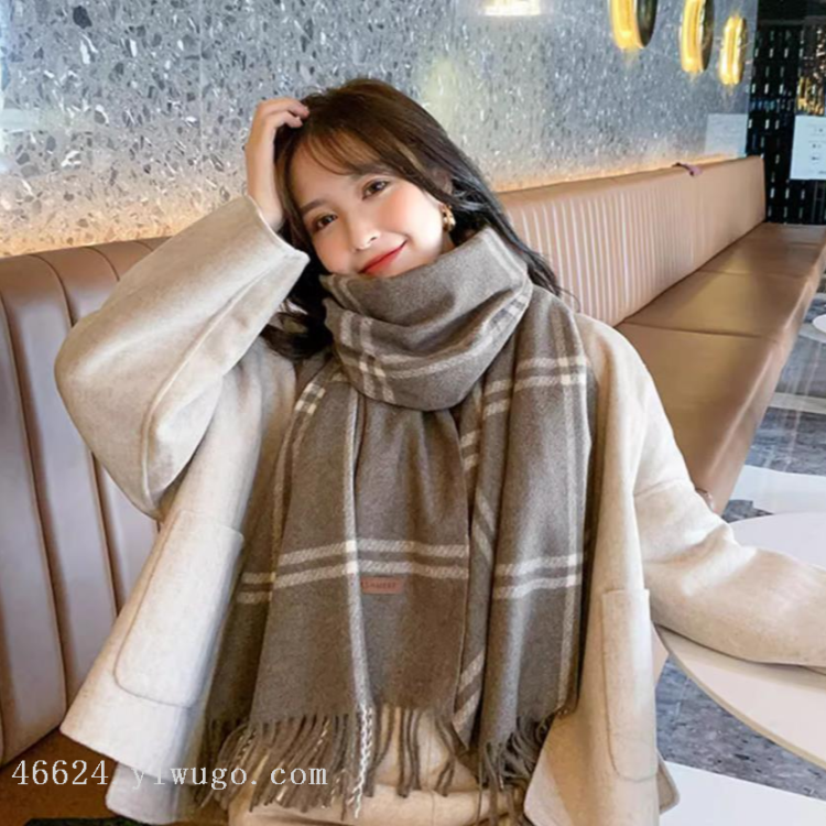 Wholesale of cross-border scarves in stock, e-commerce live streaming, supply chain, 96 wool series double-line wool grid Specification image
