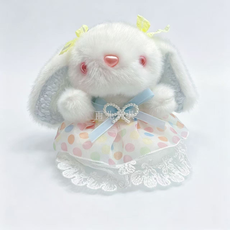Polka dot lace chiffon dress ear-hanging rabbit plush pendant, Lolita bow little rabbit keychain gift wholesale Item Picture