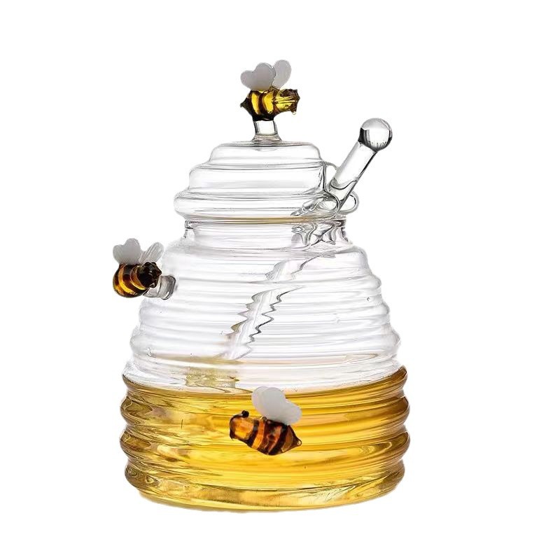 蜂蜜罐 带盖子玻璃搅拌棒蜂蜜瓶创意玻璃透明罐