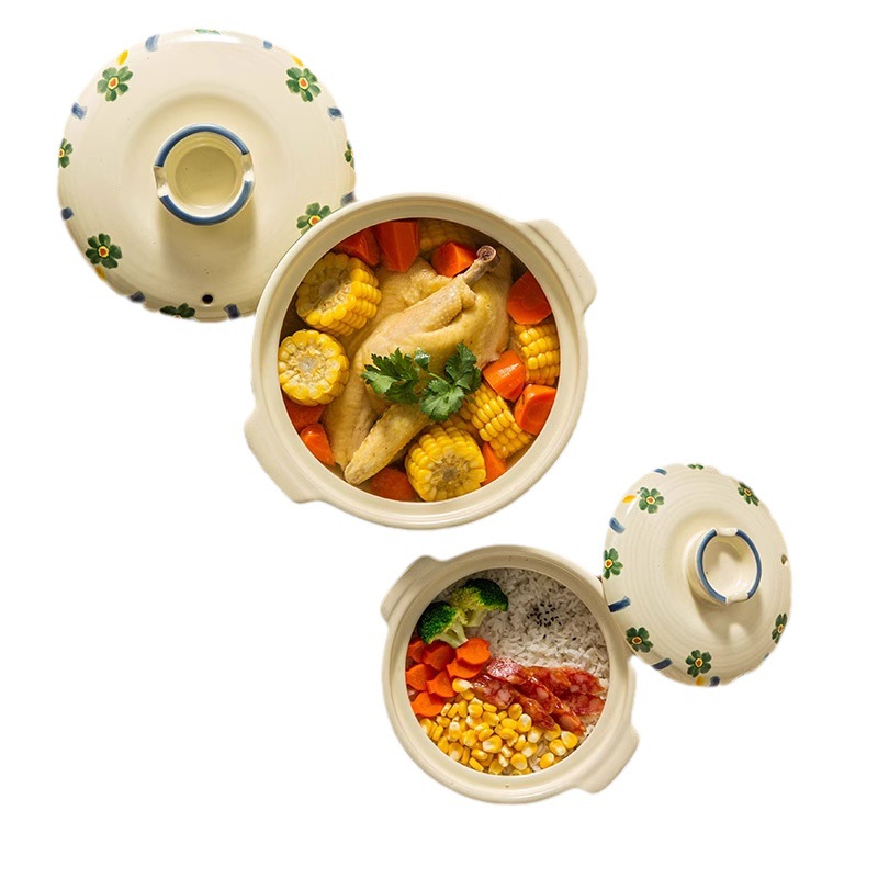 Hand-painted blue cherry blossom clay pot, clay pot for soup, household gas stew pot, Japanese ceramic stew pot, gas stove soup pot Application Scenario