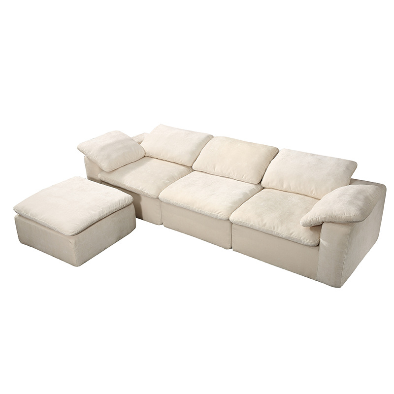 Vacuum compression sofa fabric cloud sofa, French cream style living room straight row, Chinese style linen fabric combination Specification image
