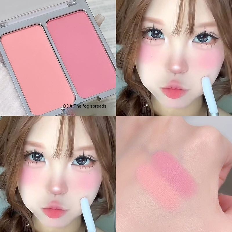 High color rendering two-color color-changing matte powder blush palette, waterproof and long-lasting facial blush makeup factory wholesale
