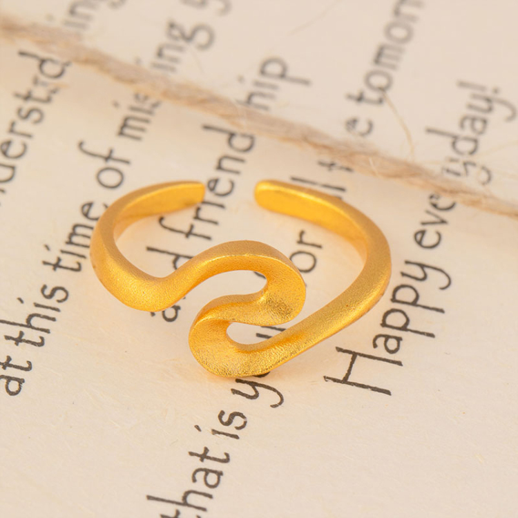 国风时尚百搭扭扭戒高保色越南古法沙金几何开口戒欧美不规格戒指