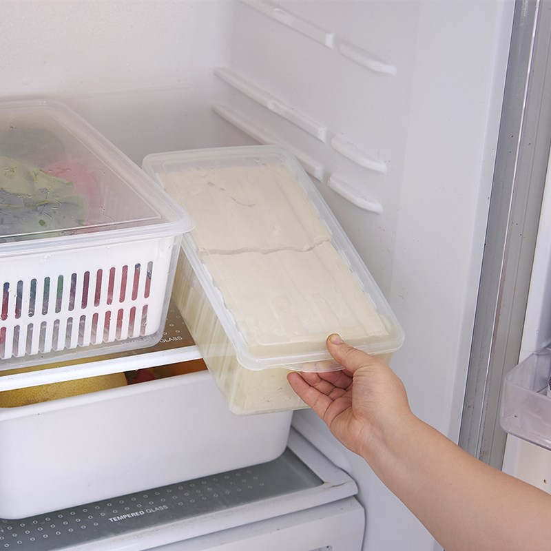 Transparent plastic PP tofu preservation box, draining basket, kitchen vegetable storage, household refrigerator refrigeration storage box details Picture