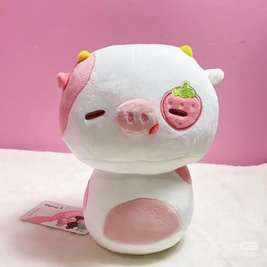 Cute strawberry cow plush toys, soft strawberry pig throw pillows, cross-border dolls, children's soothing dolls wholesale Item Picture