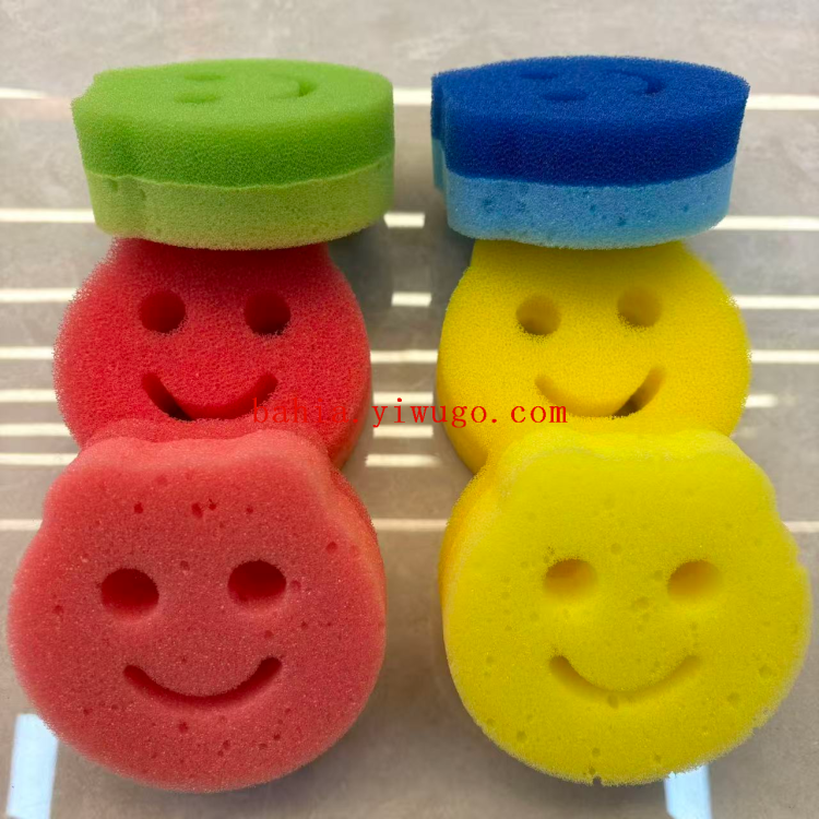 Smiling face sponge, magic wipe, loofah imitation, dishwashing wipe, kitchen brush, dishwashing and pot cleaning, scouring pad, seaweed cotton details Picture