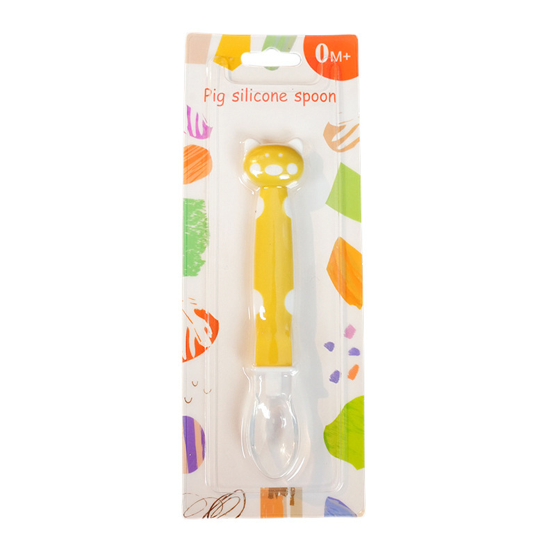 English card-mounted baby silicone spoon, baby feeding utensils, soft-tipped spoon, cartoon complementary food spoon, spoon, soup spoon Item Picture