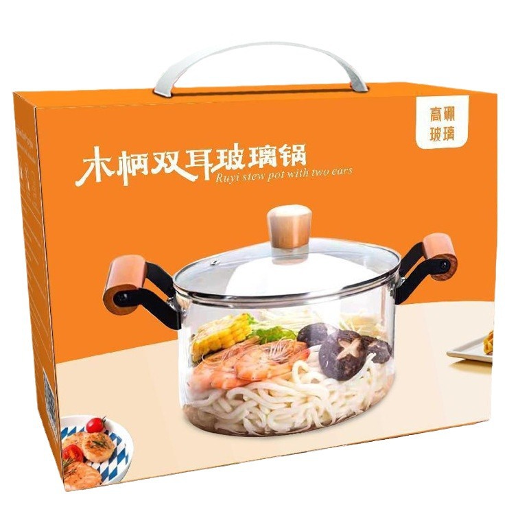 QX wooden handle double-ear glass pot soup pot with lid, large-capacity high borosilicate glass pot, can be stewed on an electric ceramic stove Application Scenario