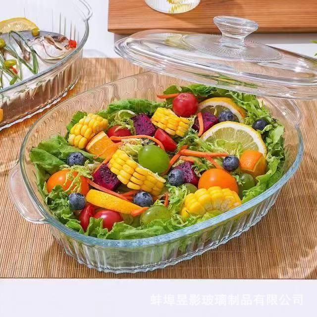 家用椭圆形透明竖纹高硼硅玻璃加厚大容量带盖砂锅煲厨房用品汤煲