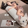 Cross-border cartoon cute curly beautiful cat long strip throw pillow, Katchi German cat curly black cat side-lying legroom throw pillow Specification image