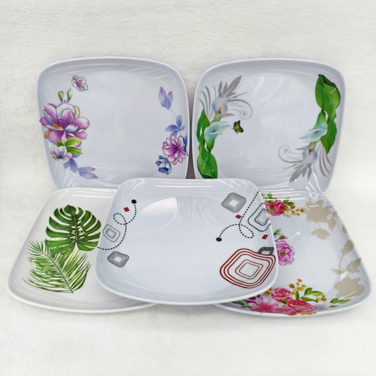 White plates, melamine tableware, square plates, flat plates, deep plates, vegetable plates, dinner plates, Western plates, commercial imitation porcelain square plates wholesale Item Picture