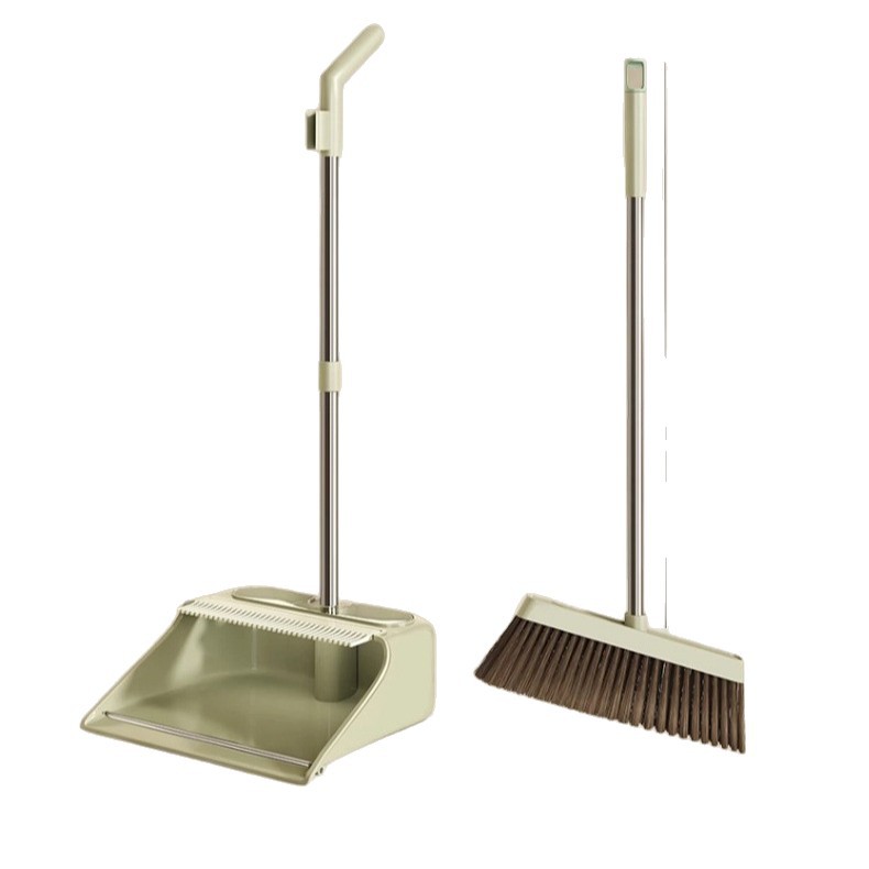 Wholesale stainless steel broom and dustpan set with comb teeth, household long-handled garbage shovel, living room sweeping and cleaning broom
