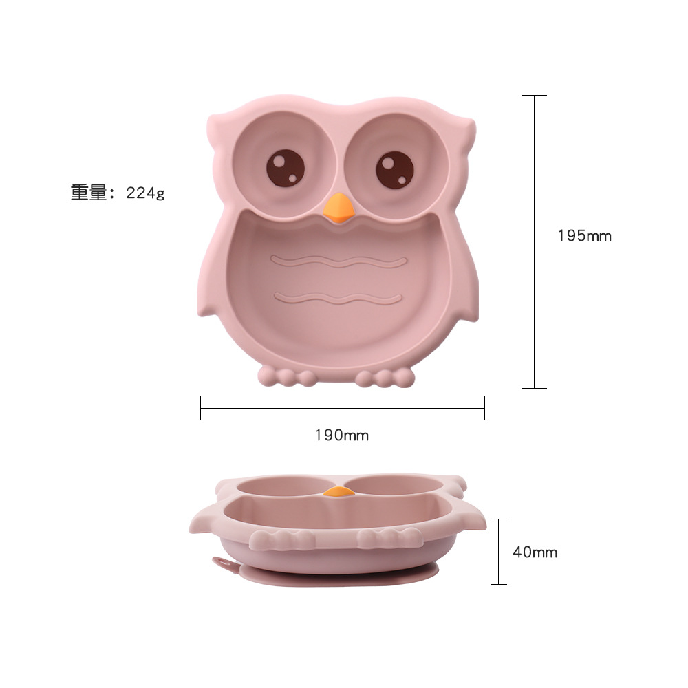 宝宝硅胶猫头鹰餐盘新品婴儿一体式分格辅食盘子儿童硅胶餐具套装细节图