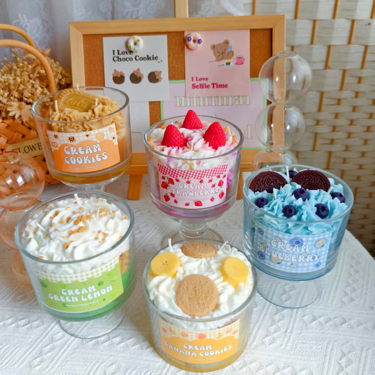 水果奶油杯香薰蜡烛 草莓蓝莓香蕉香氛礼物摆件拍摄道具跨境爆款