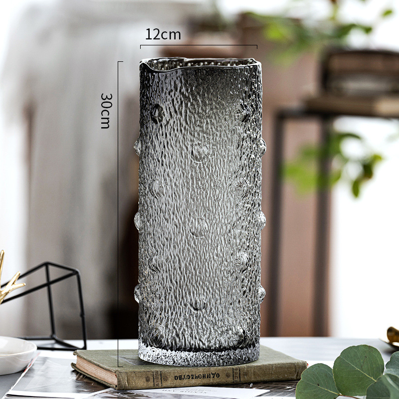 北欧ins风玻璃花瓶高级感水培鲜花花器居家大口径插花瓶装饰摆件白底实物图