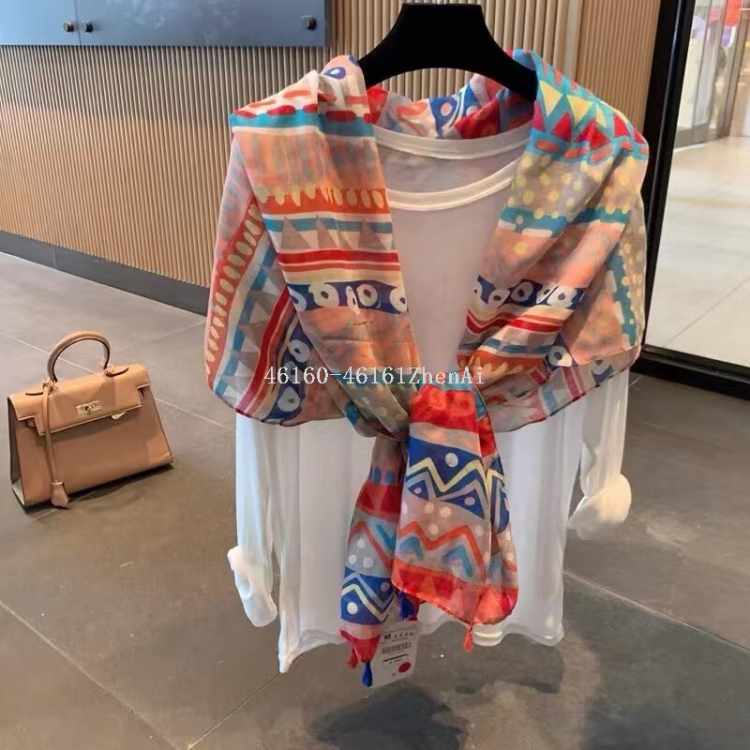 New cross-border export printed long scarf e-commerce live-streaming scarf wholesale supply chain supply Specification image