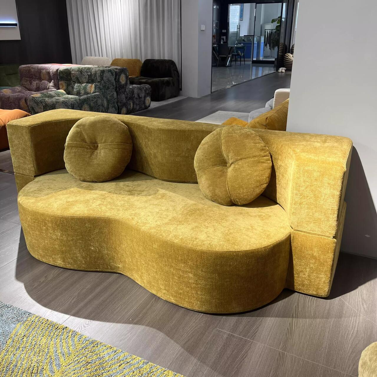 Export compressed fabric one-piece sofa bed, cross-border small-sized apartment, cross-border compressed vacuum disassembly and washing folding lazy sofa details Picture