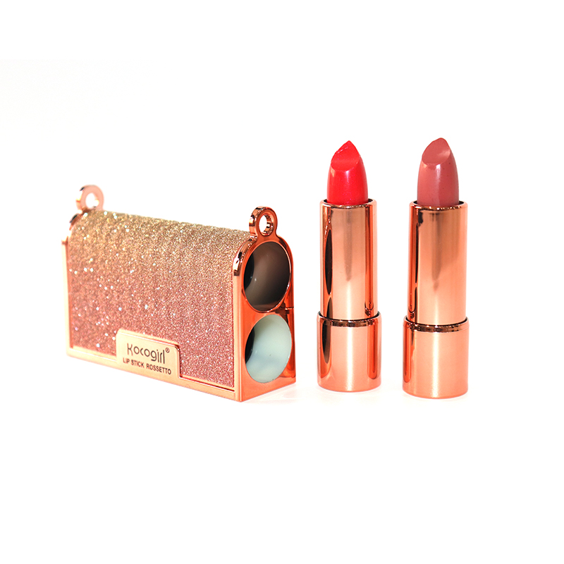 Mate labial set 2 colores con bolsa de cadena dorada con liberación de prensa personalizada, impermeable labial de larga duración