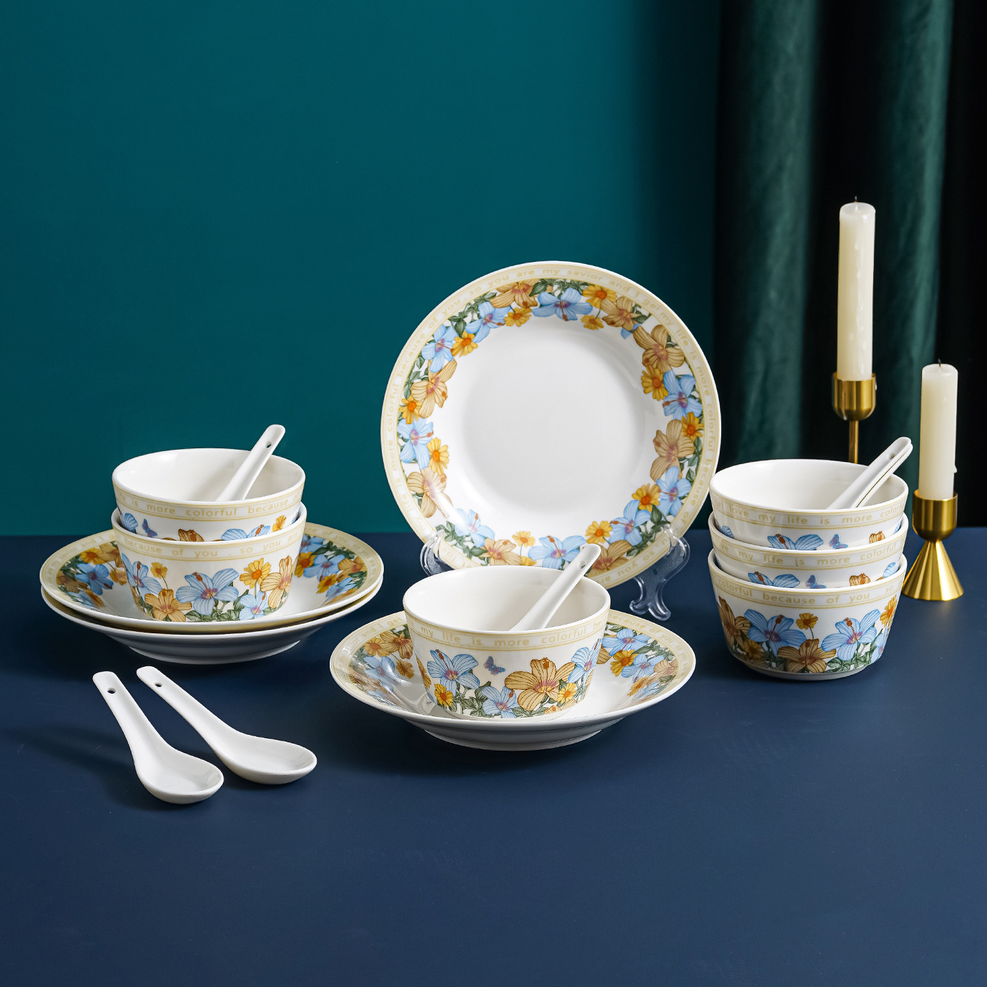 繁花似锦陶瓷餐具套装礼品碗碟盘礼盒装乔迁新居开业活动高档礼品